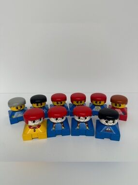 Lot of 10 Vintage DUPLO Lego Figures Block‎ Square Bottom Kids Grandpa
